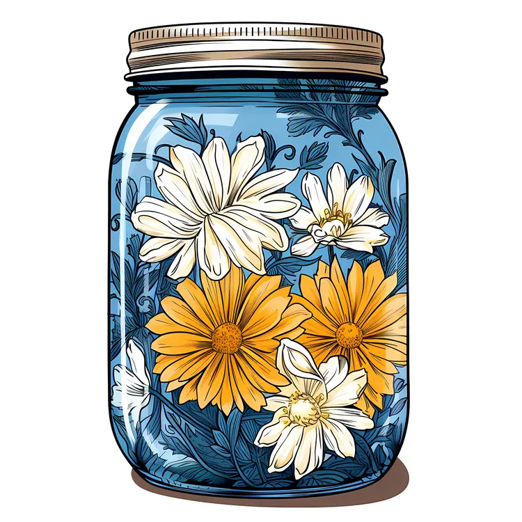 Yellow and White Flowers in a Jar