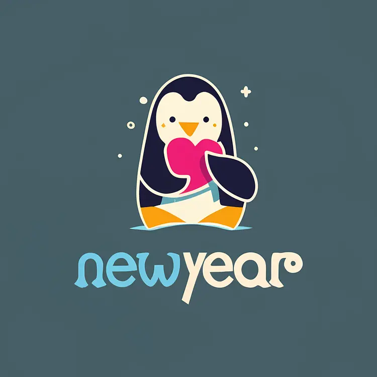 Cute Penguin with Heart for New Year