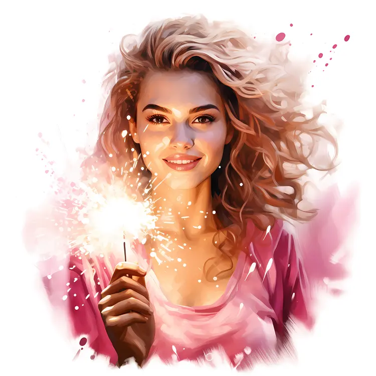 Woman Holding Sparkler with Bright Smile