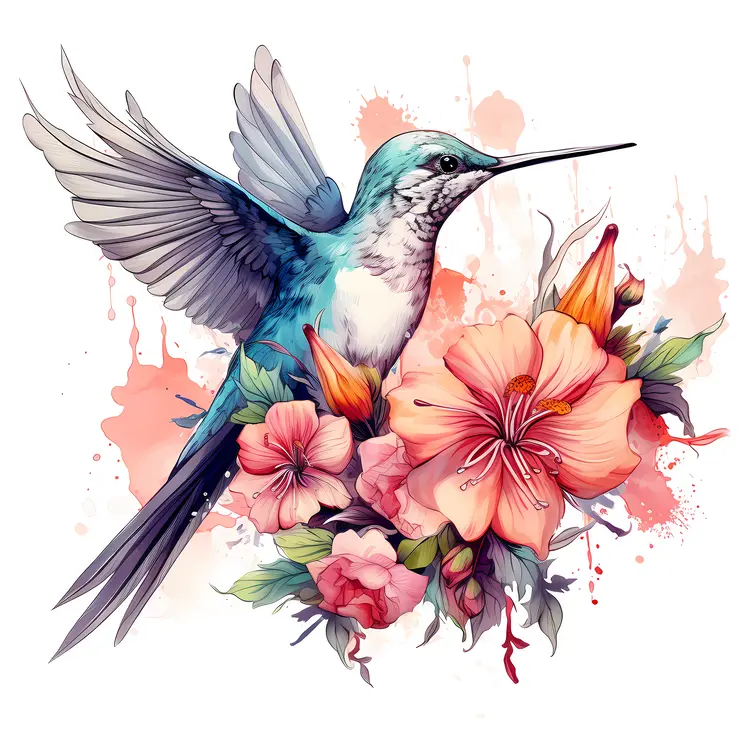 Colorful Hummingbird with Vibrant Flowers