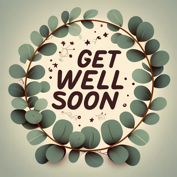 Get Well Soon Message with Circular Leaf Wreath