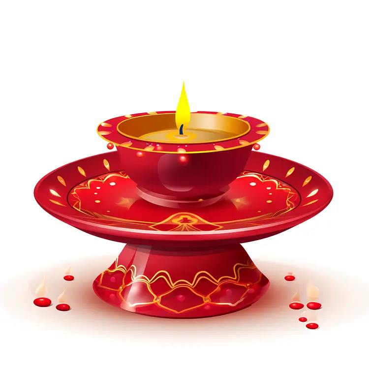 Red Diya Lamp with Flame for Diwali Celebration