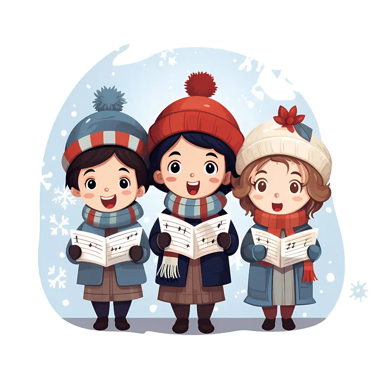 Caroling Children in Winter