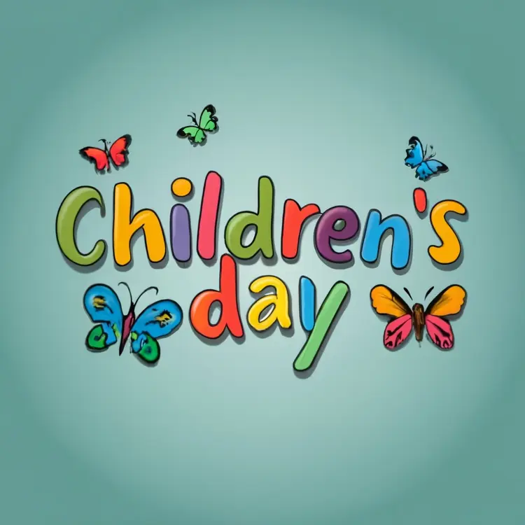 Children's Day Text with Butterflies
