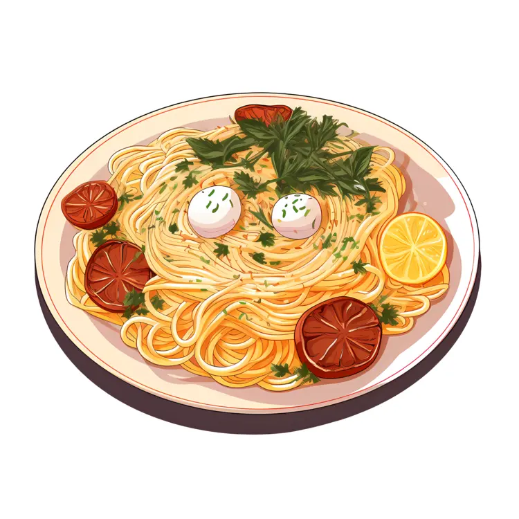 Plate of Spaghetti with Lemon and Herbs