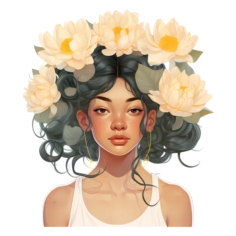 Beautiful Woman with Yellow Flowers in Hair