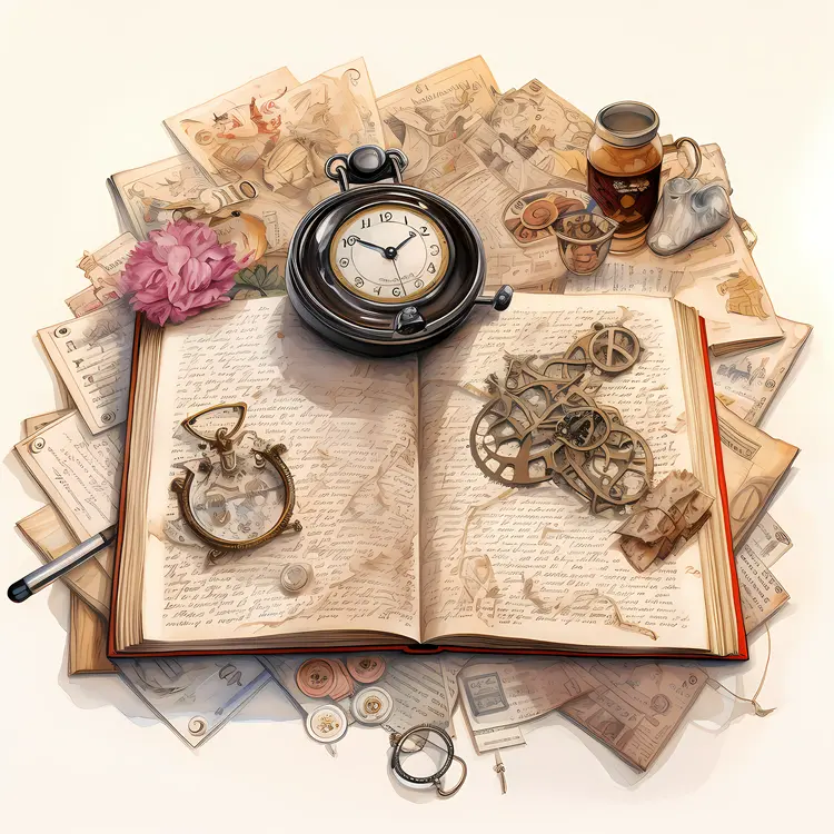 Open Book with Clock and Gears
