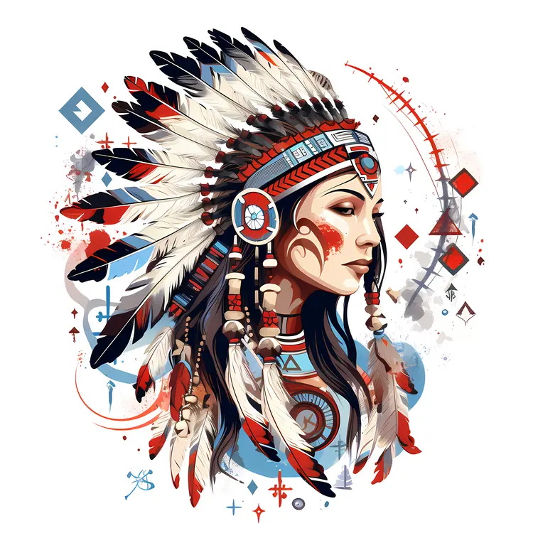 Native American Woman with Ornate Headdress