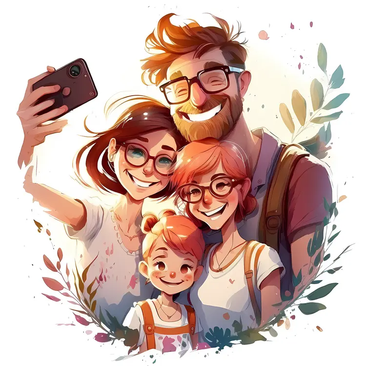 Happy Family Taking a Selfie