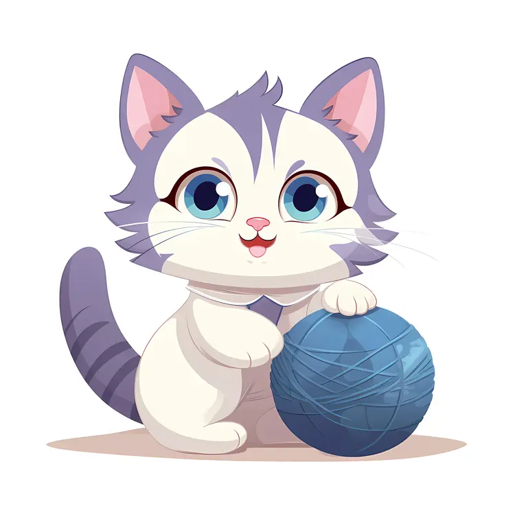 Cute Cat with Yarn Ball