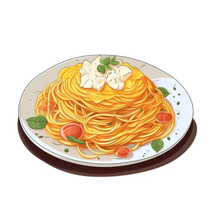 Delicious Spaghetti with Tomato and Basil Illustration