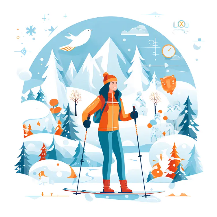 Woman Skiing in a Winter Wonderland