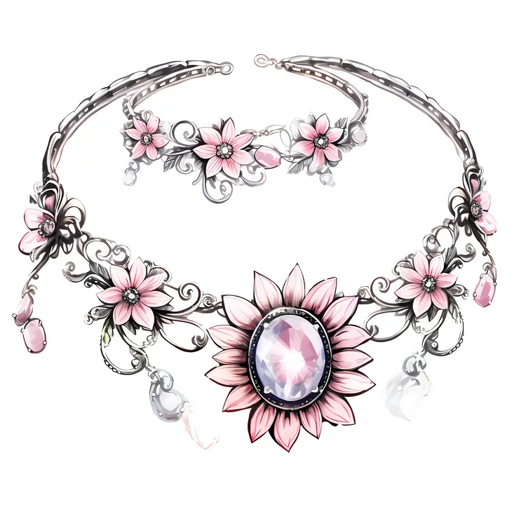 Elegant Pink Floral Necklace and Bracelet Set