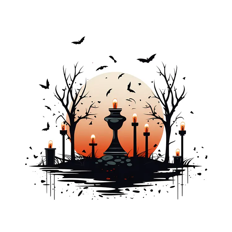 Candles and Bats in Spooky Halloween Night