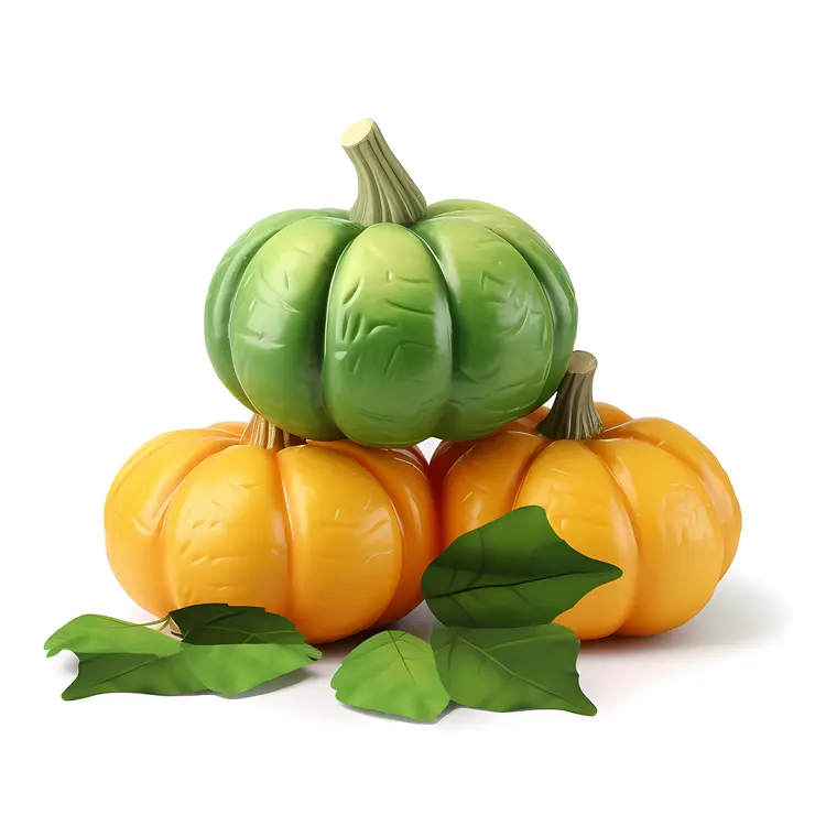 Green and Orange Pumpkins with Leaves