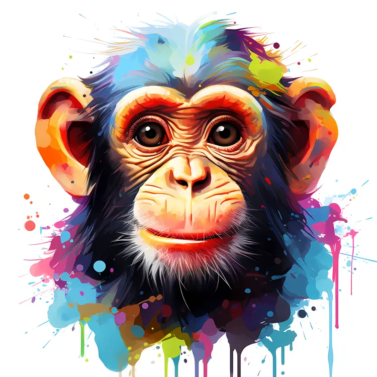Colorful Monkey with Paint Splashes