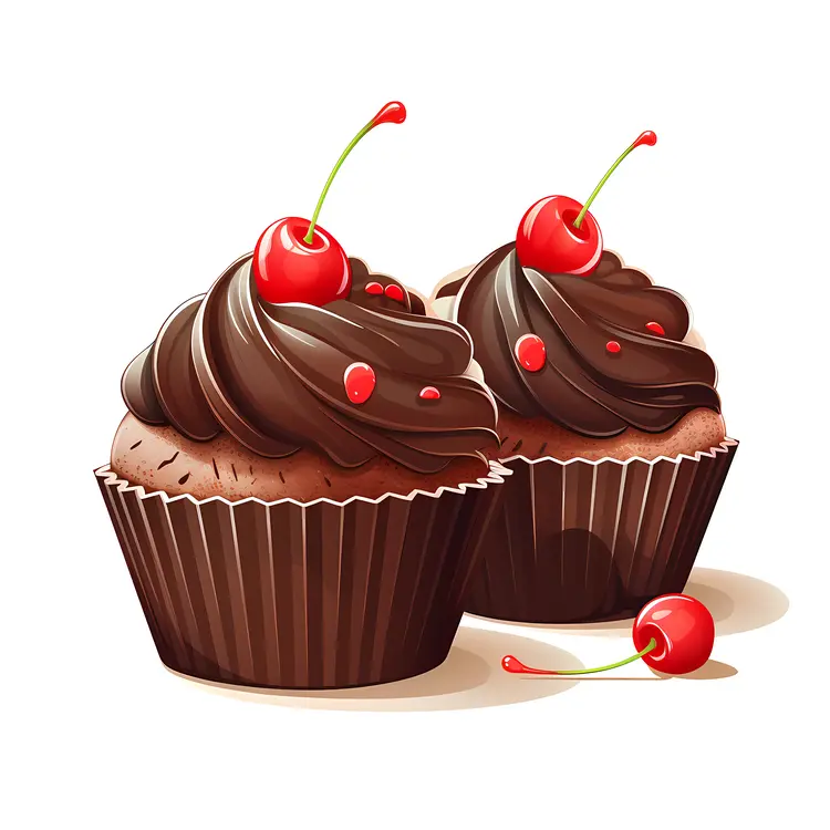 Chocolate Cupcakes with Rich Frosting and Cherries