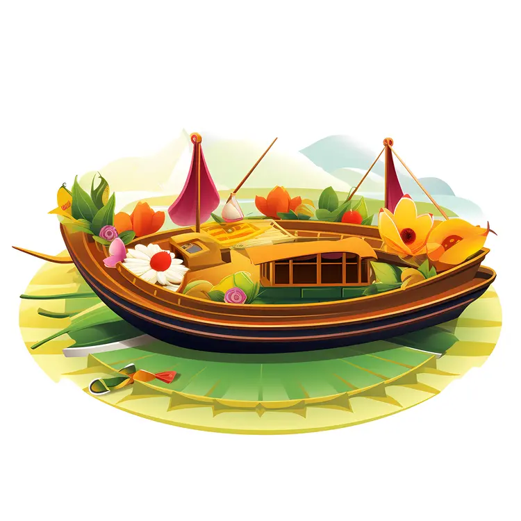 Decorative Boat with Flowers and Leaves