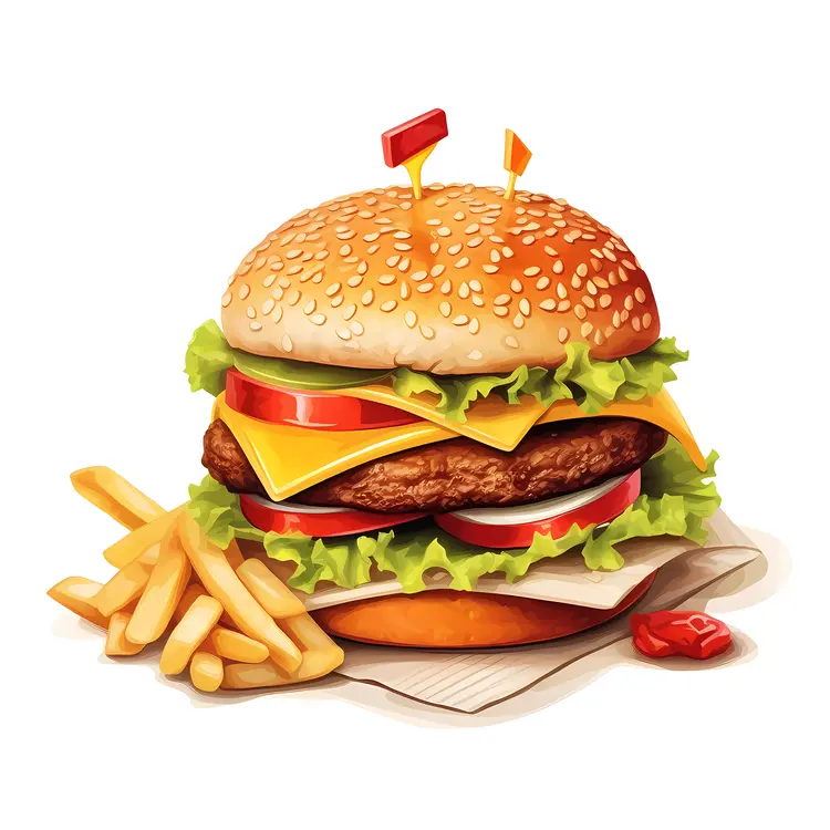 Delicious Burger with French Fries