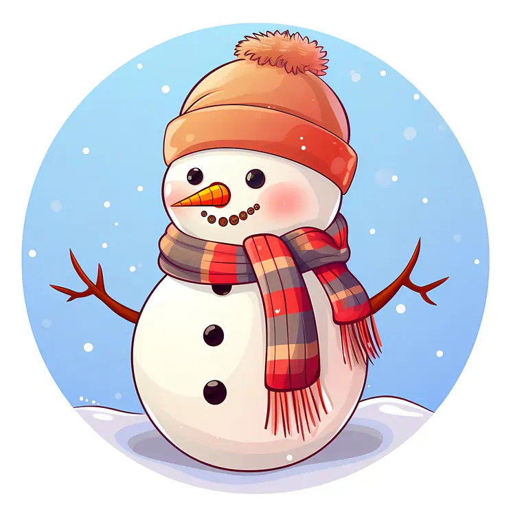 Cute Snowman with Scarf and Hat in Winter