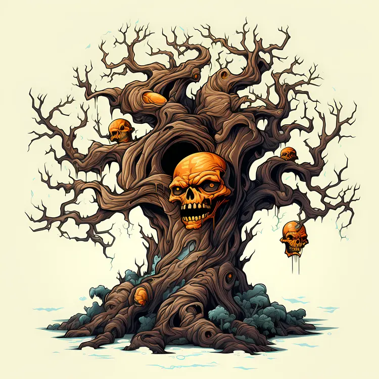 Spooky Skull Tree Illustration