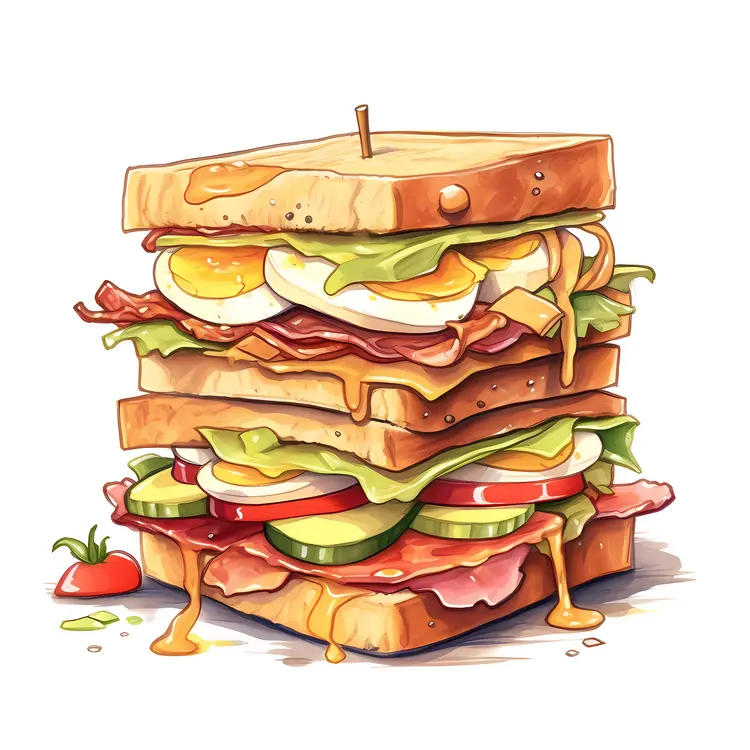 Tall Stacked Sandwich with Lettuce, Tomato, and Egg