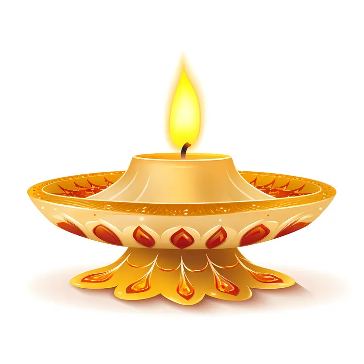Golden Diya Lamp with Flame for Diwali Festival