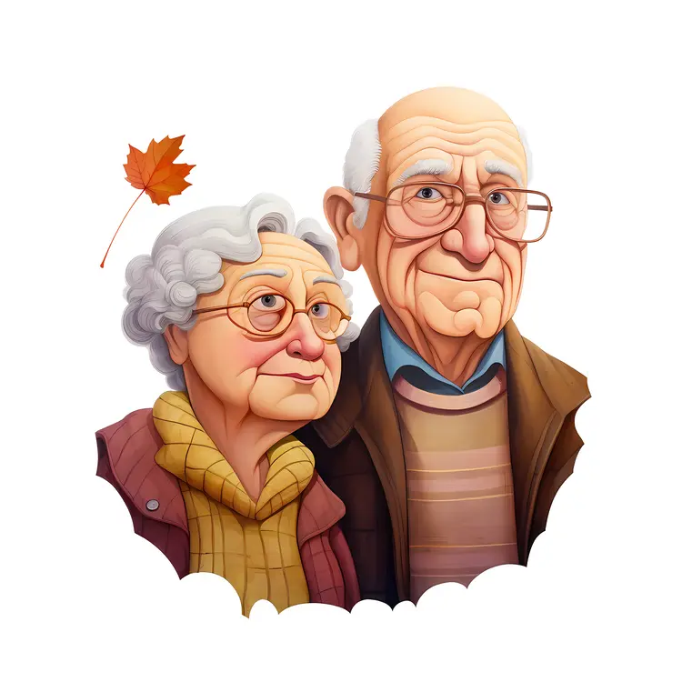 Elderly Couple with Autumn Leaf for Grandparents Day