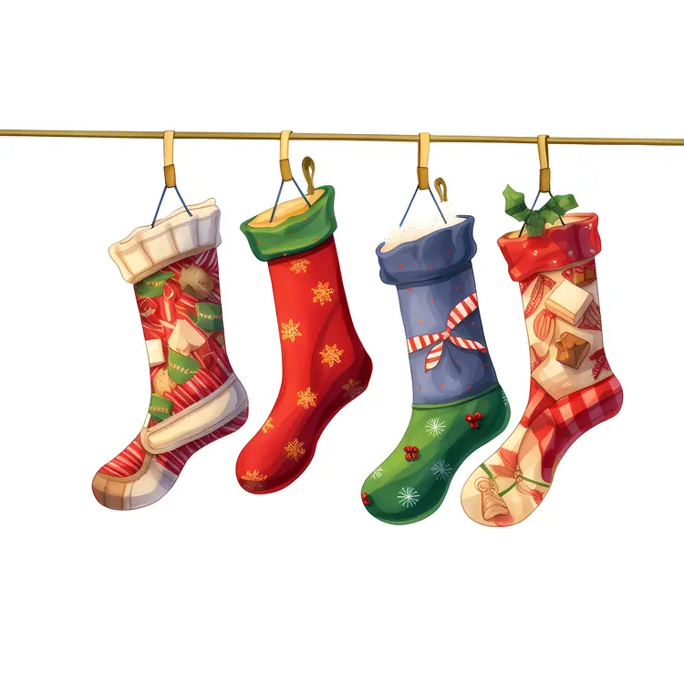 Colorful Christmas Stockings Hanging on a Line