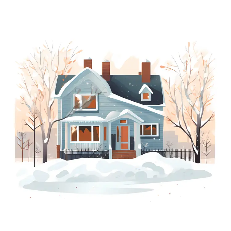 Snow-Covered House with Trees