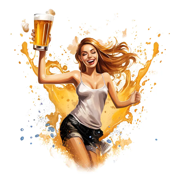 Happy Woman Celebrating with Beer