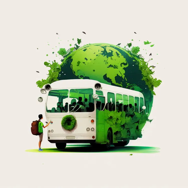 Eco-friendly Green Bus with Earth Illustration