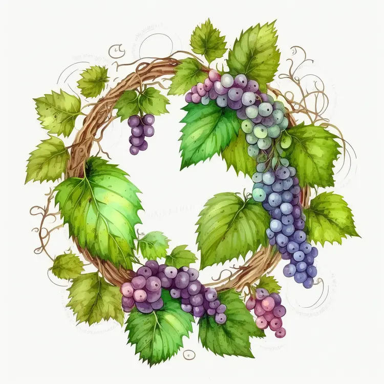 Beautiful Grapes and Vine Wreath Illustration