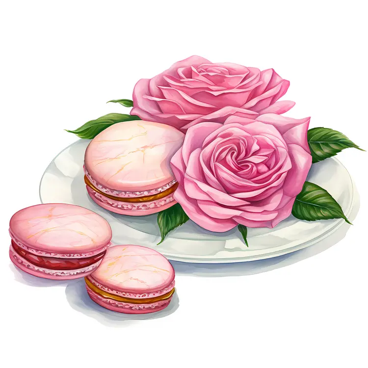 Pink Roses and Macarons on a Plate