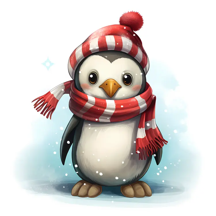 Penguin in Red and White Scarf