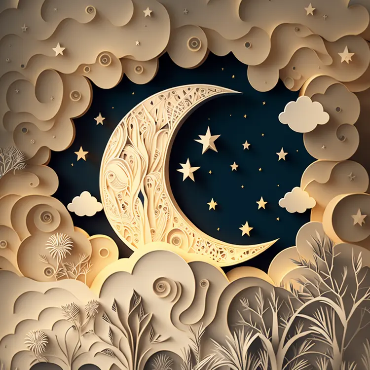 Dreamy Paper Art Moon and Stars