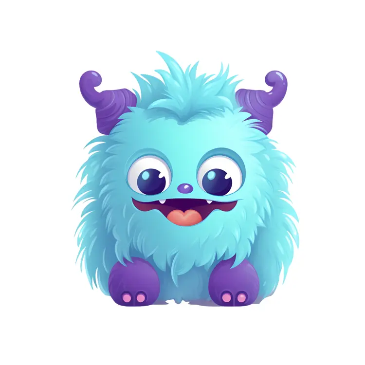 Cute Blue Monster with Purple Horns