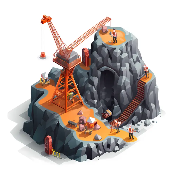 Mining Site with Equipment and Workers
