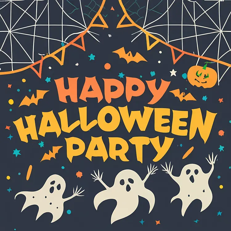 Happy Halloween Party Text with Ghosts
