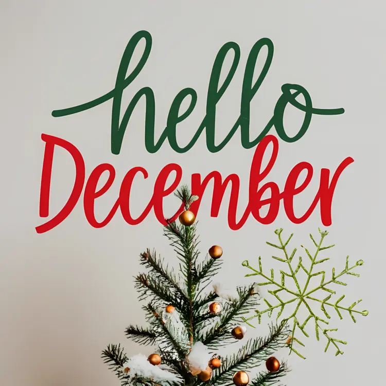 Hello December with Christmas Tree and Snowflake