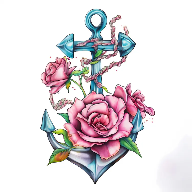 Anchor with Roses and Rope Illustration