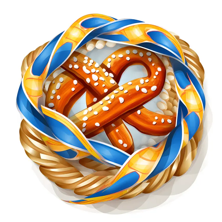 Colorful Pretzel with Blue and Yellow Ribbons
