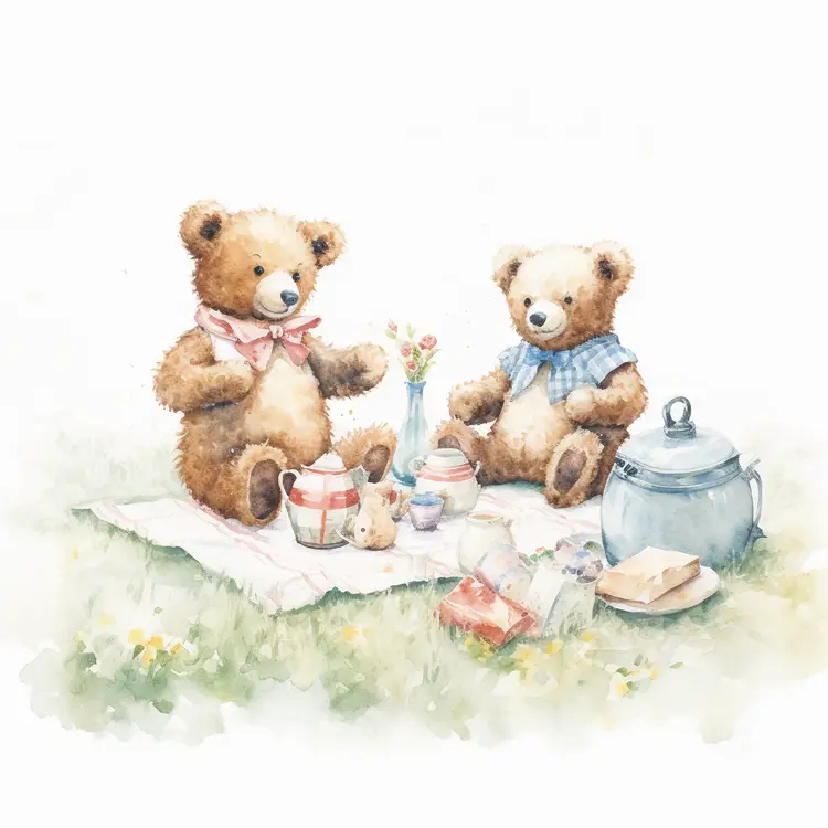 Cute Teddy Bears Having a Picnic