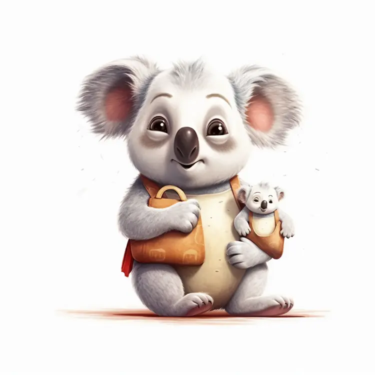 Cute Koala with Baby and Backpack Illustration