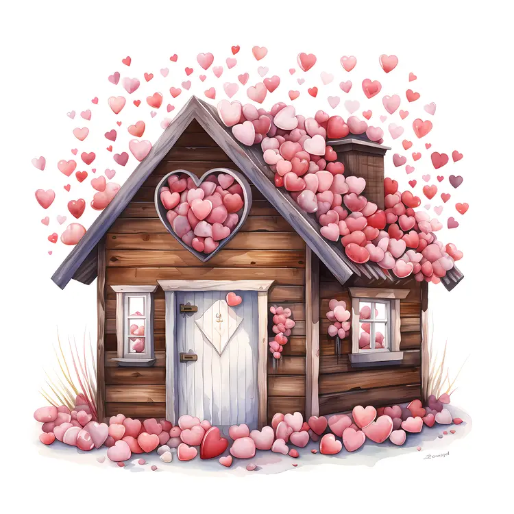 Small house covered in hearts