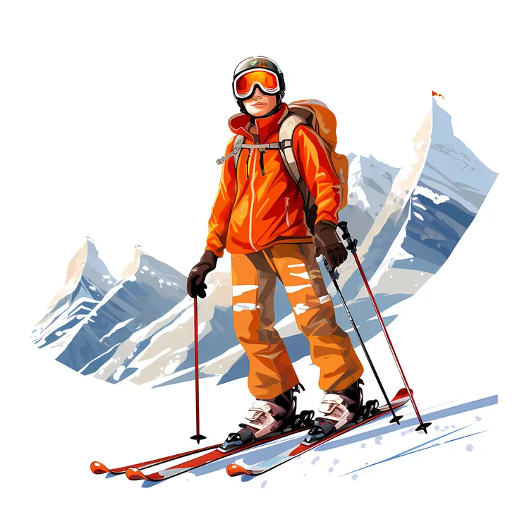 Male Skier in Orange Jacket