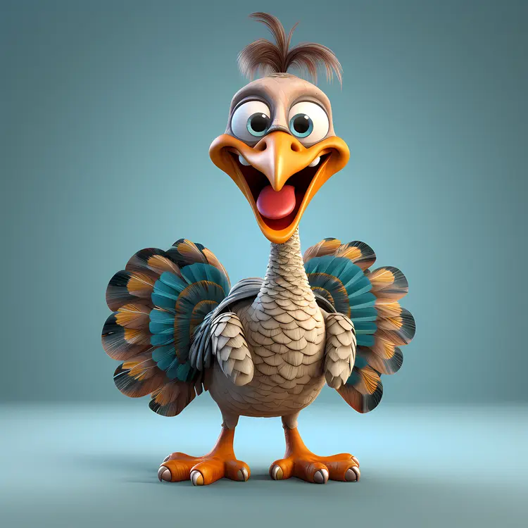 Happy Turkey with Colorful Feathers