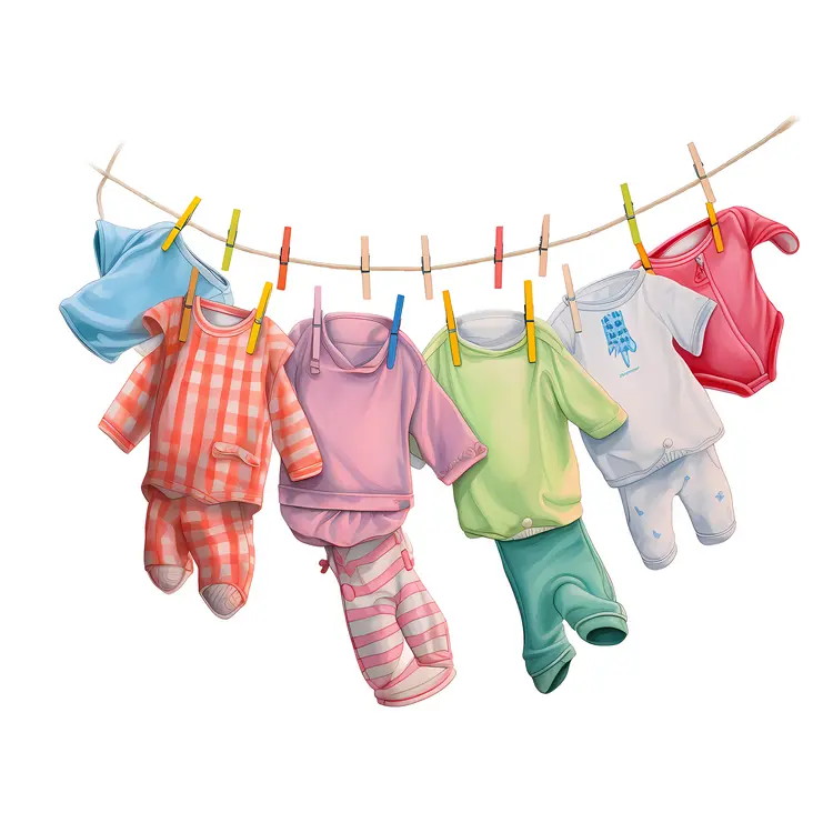 Colorful Baby Clothes Hanging on a Clothesline
