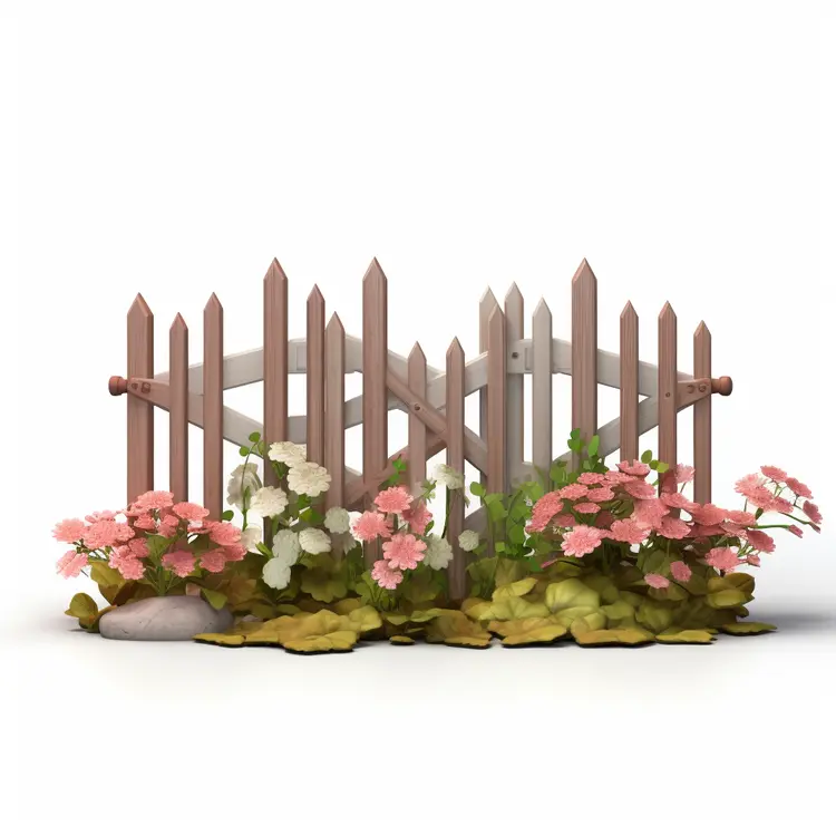 Wooden Fence with Pink Flowers