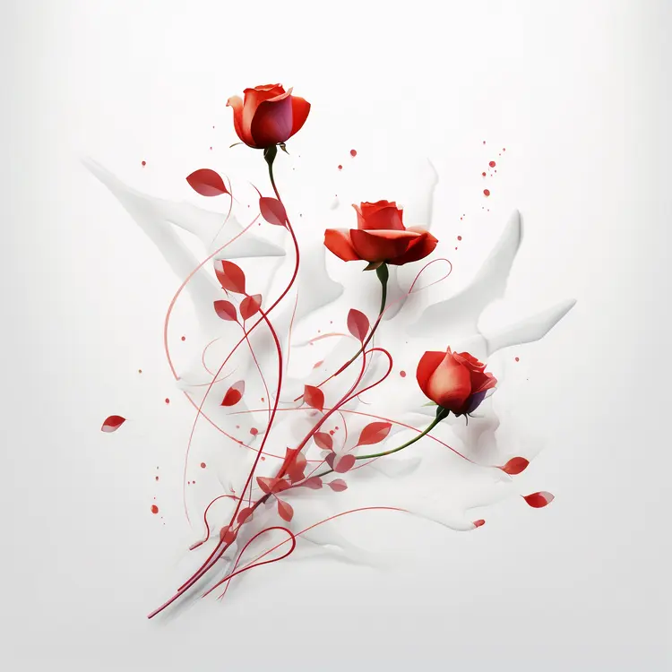 Delicate Red Roses with Petals and Leaves